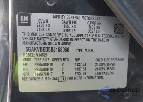 2011 Buick Enclave 1Xl from USA, damaged, VIN 5GAKVBED5BJ168068
